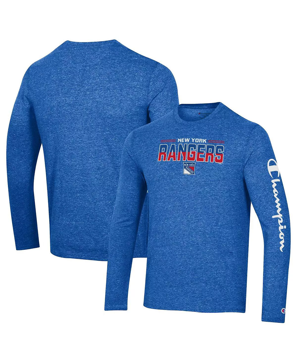 Champion Men's Heather Royal New York Rangers Tri-Blend Long Sleeve T-shirt - Image 4