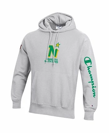 Champion Men's Heathered Gray Minnesota North Stars Reverse Weave Pullover Hoodie - Image 3