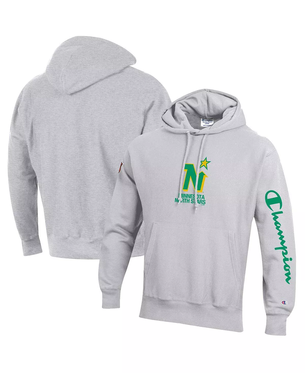 Champion Men's Heathered Gray Minnesota North Stars Reverse Weave Pullover Hoodie - Image 4