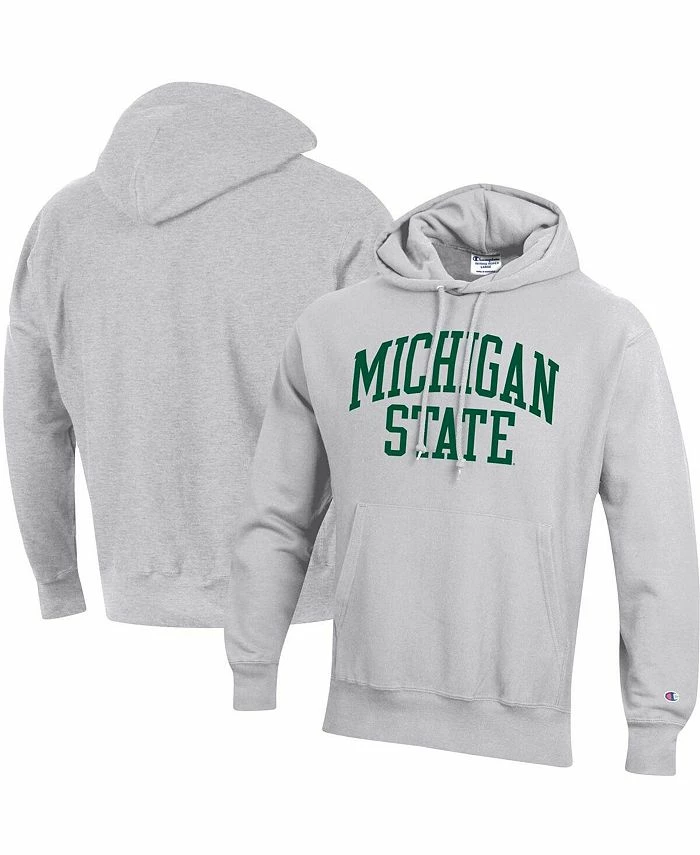 Champion Men's Heathered Gray Michigan State Spartans Team Arch Reverse Weave Pullover Hoodie