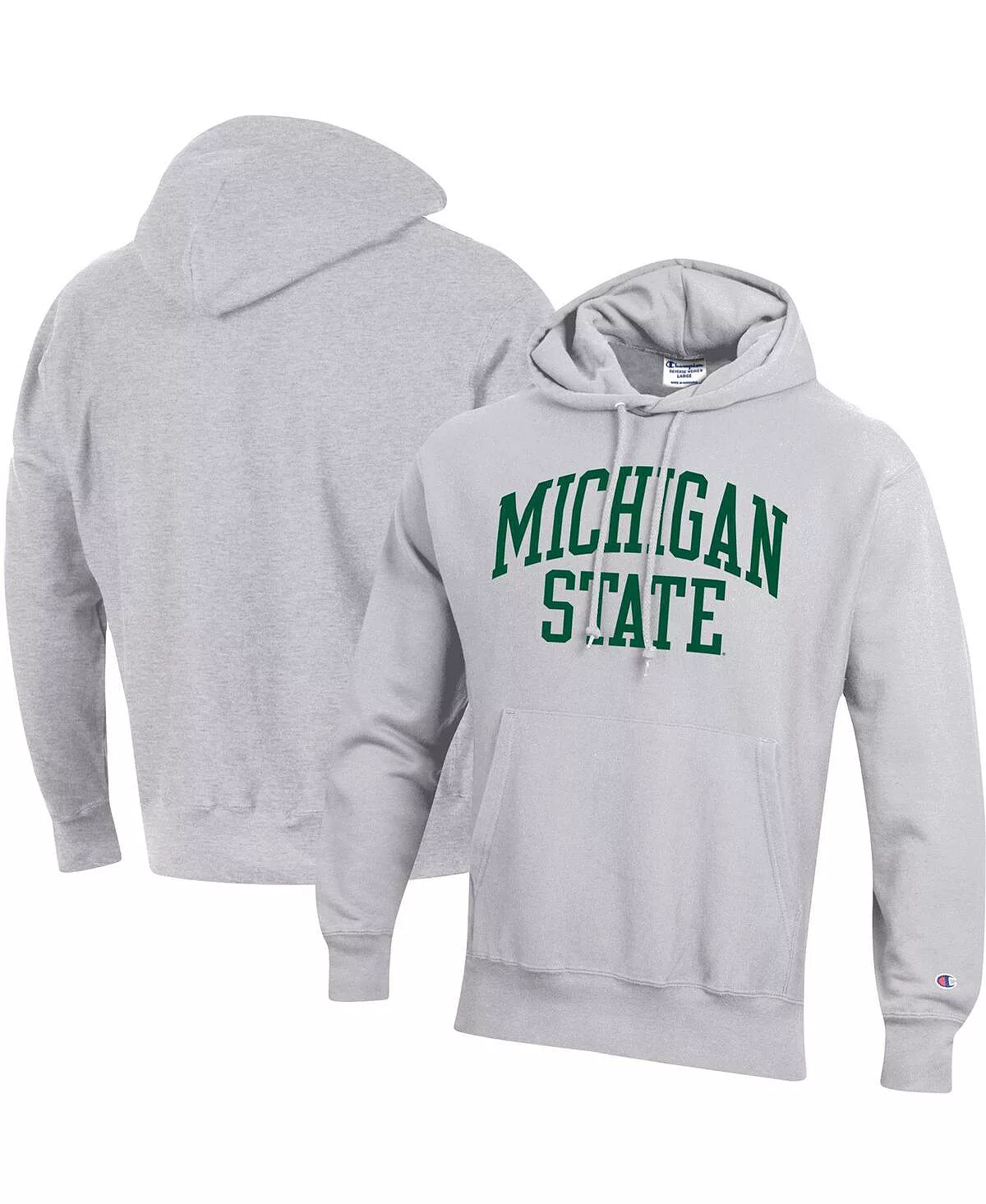 Champion Men's Heathered Gray Michigan State Spartans Team Arch Reverse Weave Pullover Hoodie - Image 4