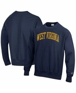 Champion Men's Navy West Virginia Mountaineers Big And Tall Reverse Weave Fleece Crewneck Pullover Sweatshirt