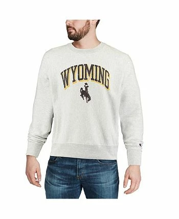 Champion Men's Gray Wyoming Cowboys Arch Over Logo Reverse Weave Pullover Sweatshirt - Image 2