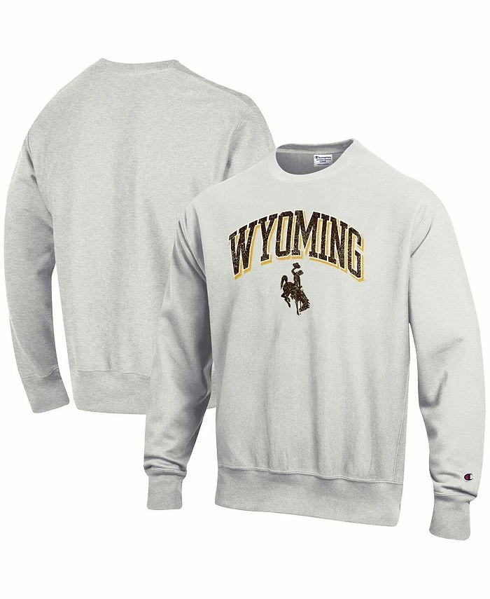Champion Men's Gray Wyoming Cowboys Arch Over Logo Reverse Weave Pullover Sweatshirt - Image 4