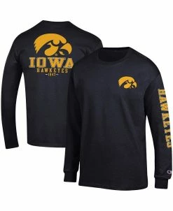 Champion Men's Black Iowa Hawkeyes Team Stack Long Sleeve T-shirt