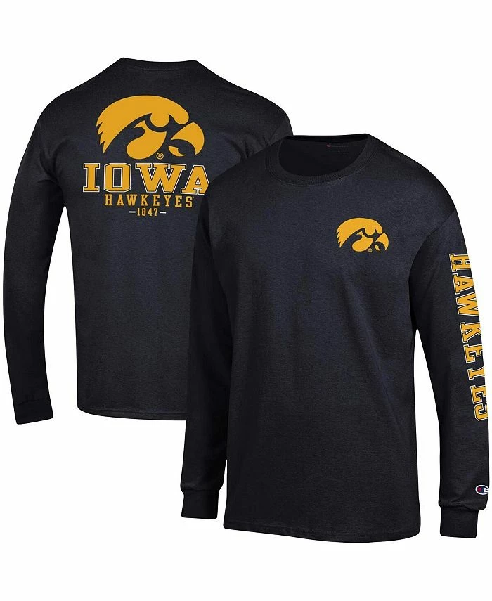 Champion Men's Black Iowa Hawkeyes Team Stack Long Sleeve T-shirt