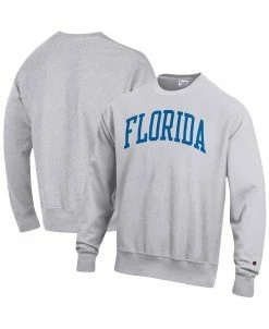 Champion Men's Heathered Gray Florida Gators Big And Tall Reverse Weave Fleece Crewneck Pullover Sweatshirt