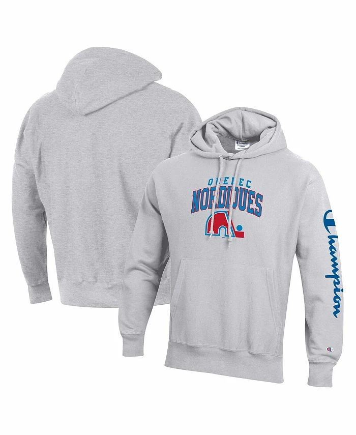 Champion Men's Heather Gray Quebec Nordiques Reverse Weave Pullover Hoodie