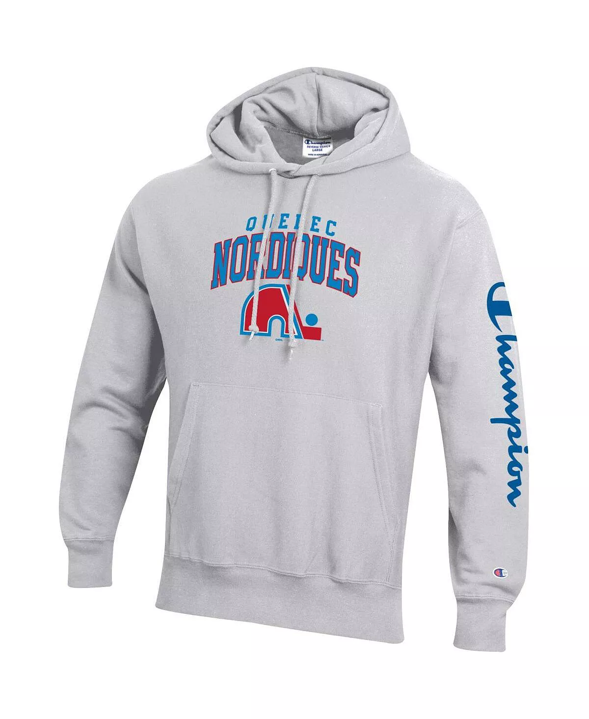 Champion Men's Heather Gray Quebec Nordiques Reverse Weave Pullover Hoodie - Image 3