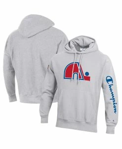 Champion Men's Heathered Gray Quebec Nordiques Reverse Weave Pullover Hoodie