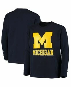 Champion Youth Boys And Girls Navy Michigan Wolverines Lockup Long Sleeve T-shirt