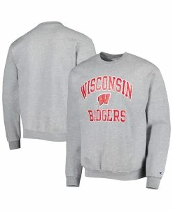 Champion Men's Heather Gray Wisconsin Badgers High Motor Pullover Sweatshirt
