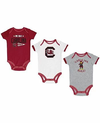 Champion Newborn And Infant Boys And Girls Garnet And Heather Gray And White South Carolina Gamecocks Three-Pack Bodysuit Set - Image 2
