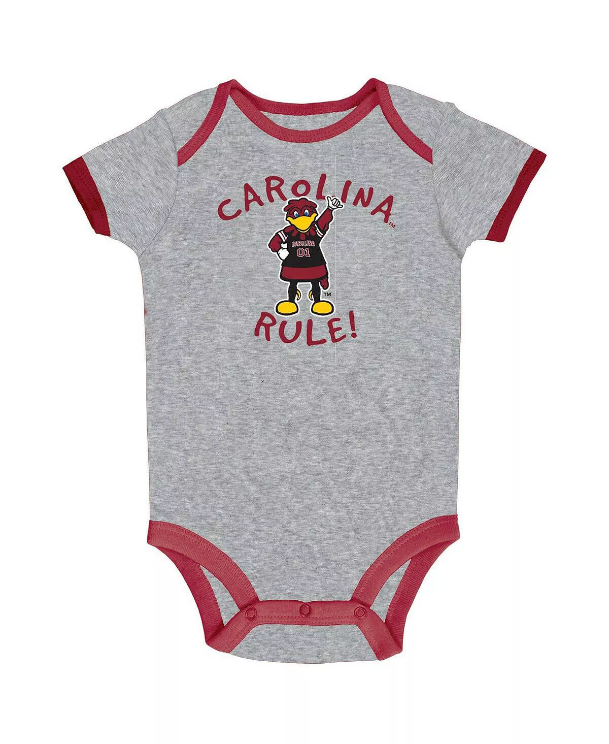 Champion Newborn And Infant Boys And Girls Garnet And Heather Gray And White South Carolina Gamecocks Three-Pack Bodysuit Set - Image 4